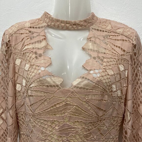 Free People Deco Lace Mini Dress Fairycore Bell Sleeve Ivory Combo Lined Size 4 - Picture 3 of 12